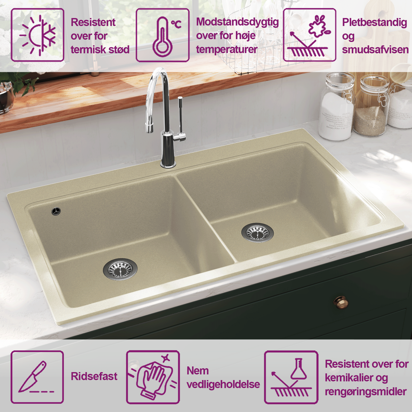 Granitspüle Doppelbecken Beige