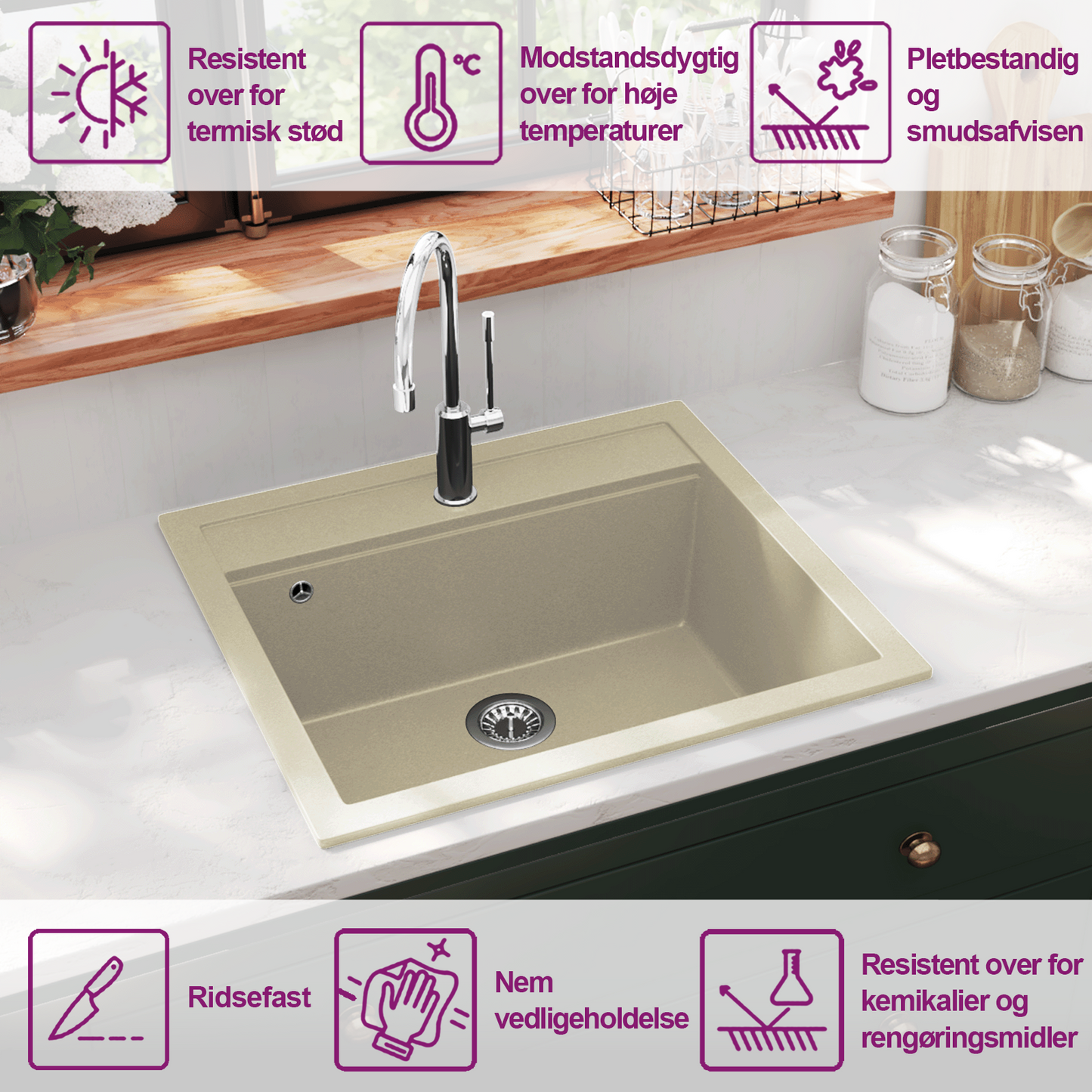Granitspüle Einzelbecken Beige