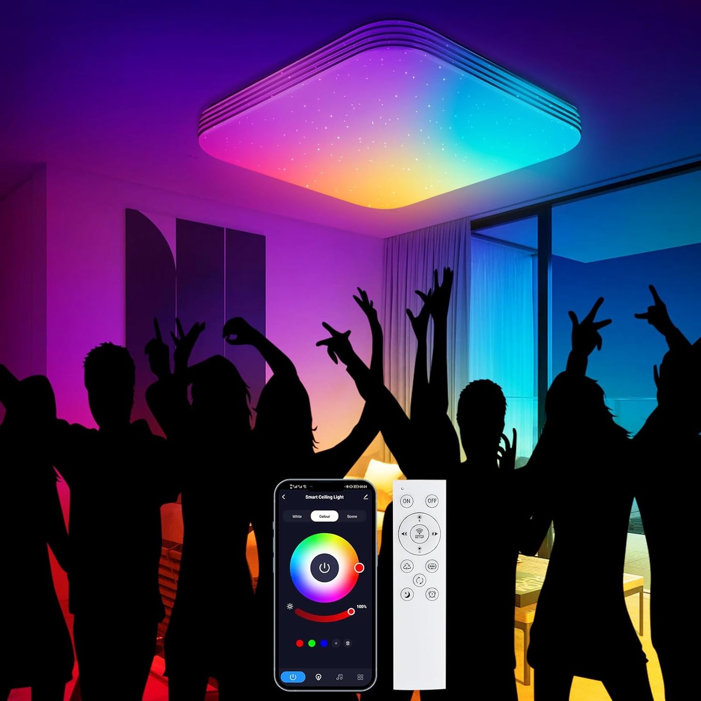 🌀 RGB Deckenleuchte 36W mit Fernbedienung & App – Farbwechsel für jede Stimmung