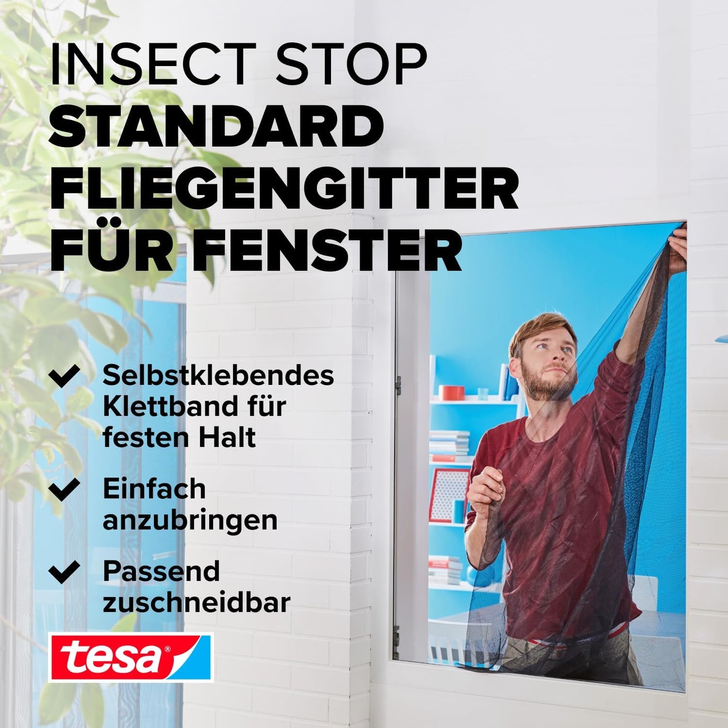Fliegengitter Fenster 110x130 cm anthrazit selbstklebend - tesa Insect Stop