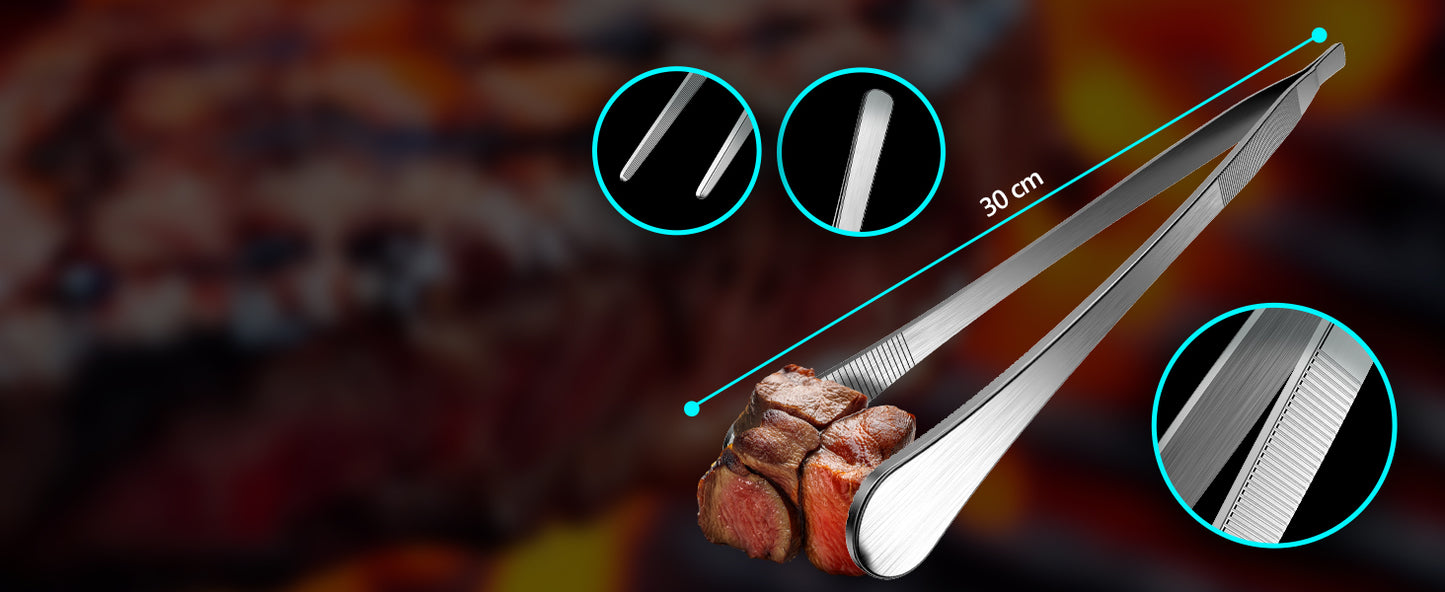Lot de 2 pinces de cuisine – inox, 30 cm – pince à grill, star chef, grill de table, raclette, fondue