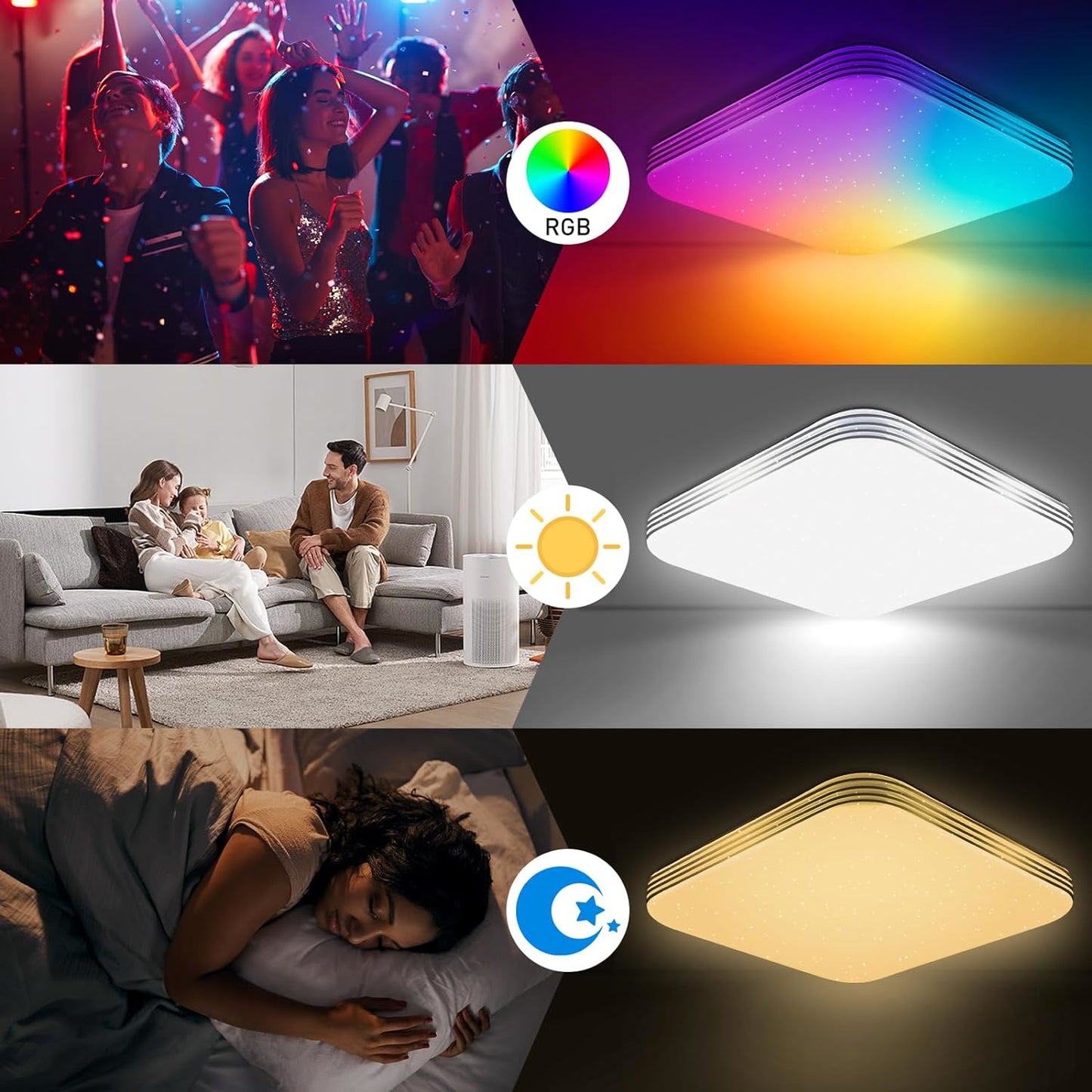 🌀 RGB Deckenleuchte 36W mit Fernbedienung & App – Farbwechsel für jede Stimmung