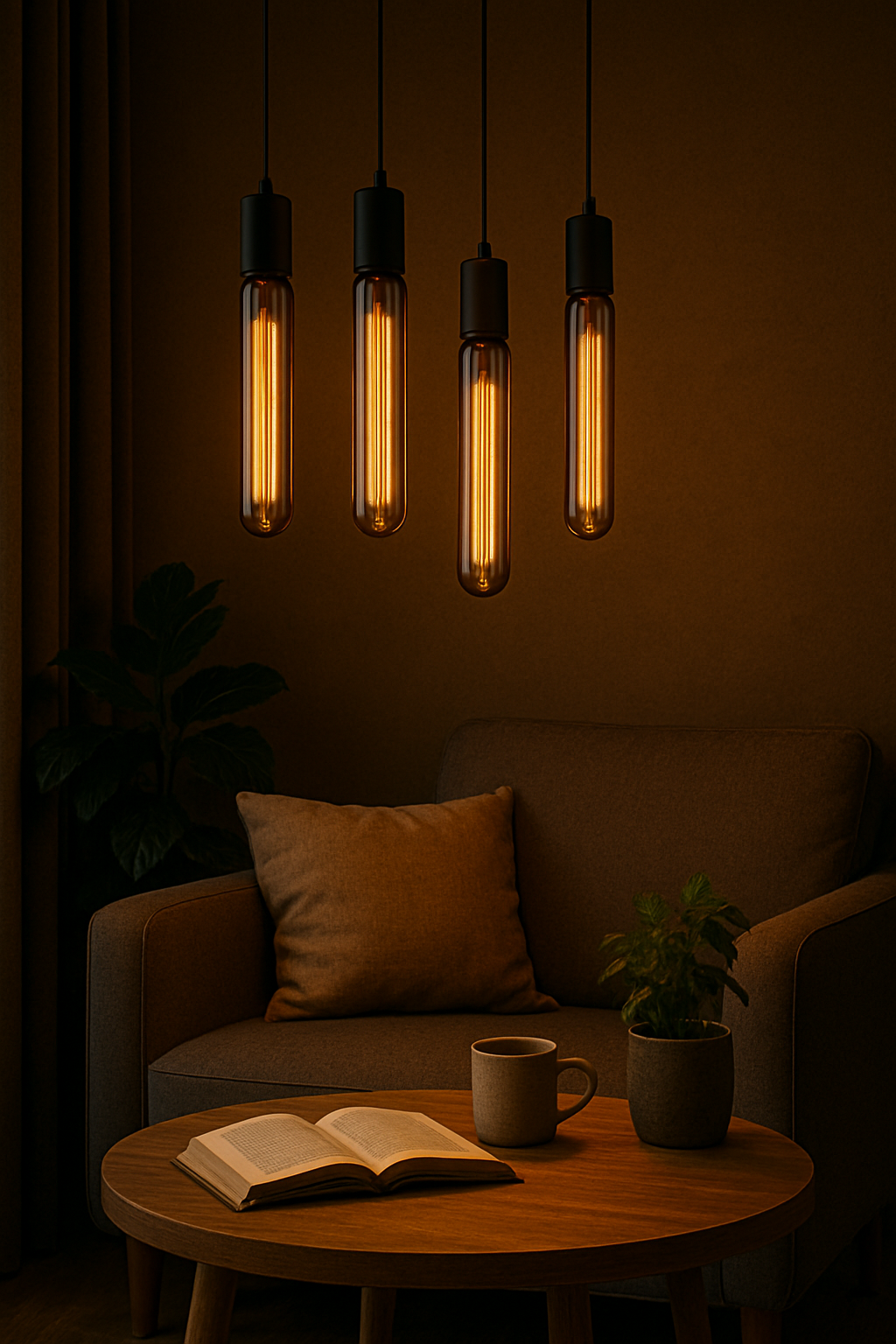 Suspension vintage à 4 ampoules LED | Noir | E27 | 1800 K