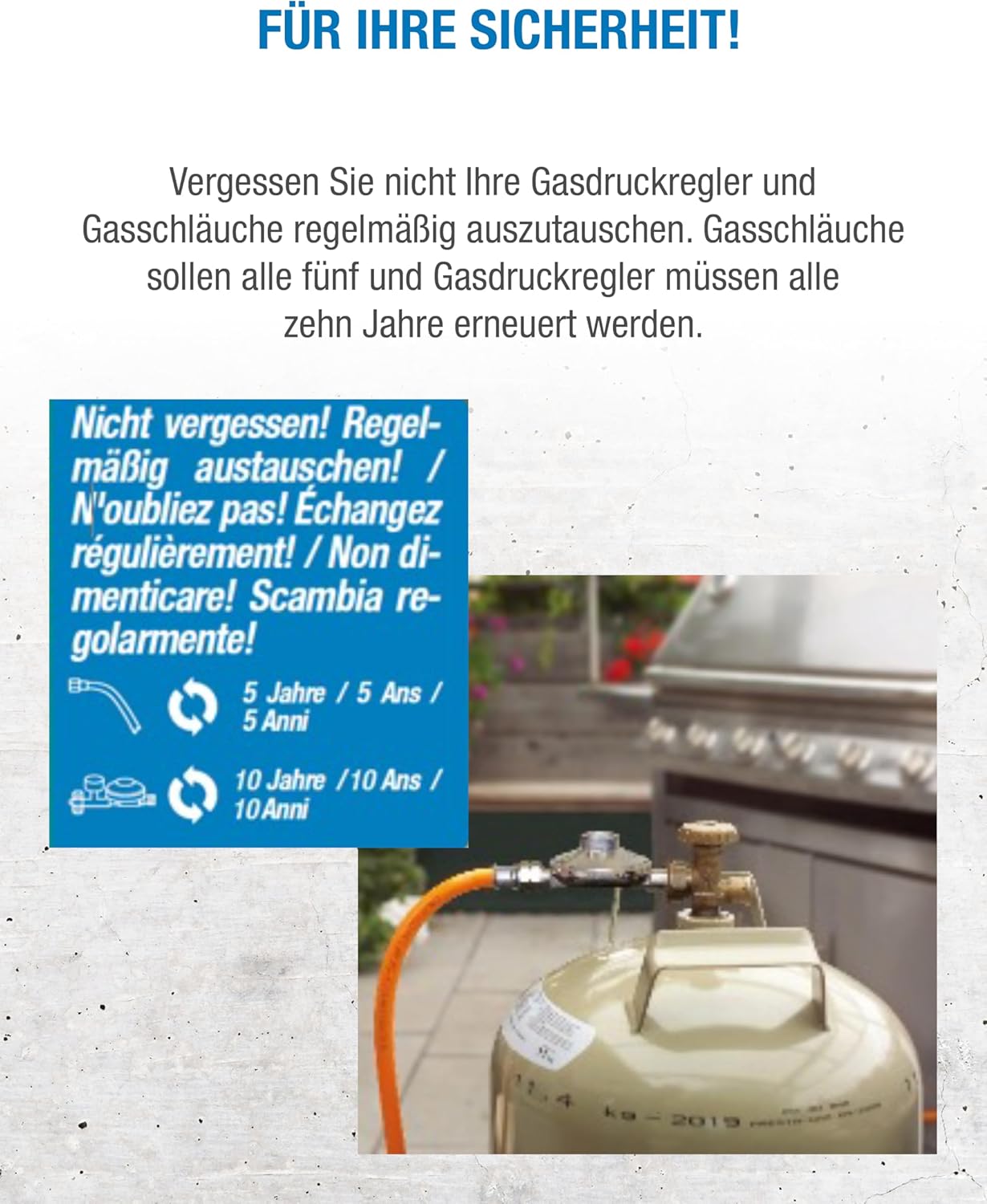 CFH Gasregler mit Gasschlauch 50 mbar – für Grill & Camping