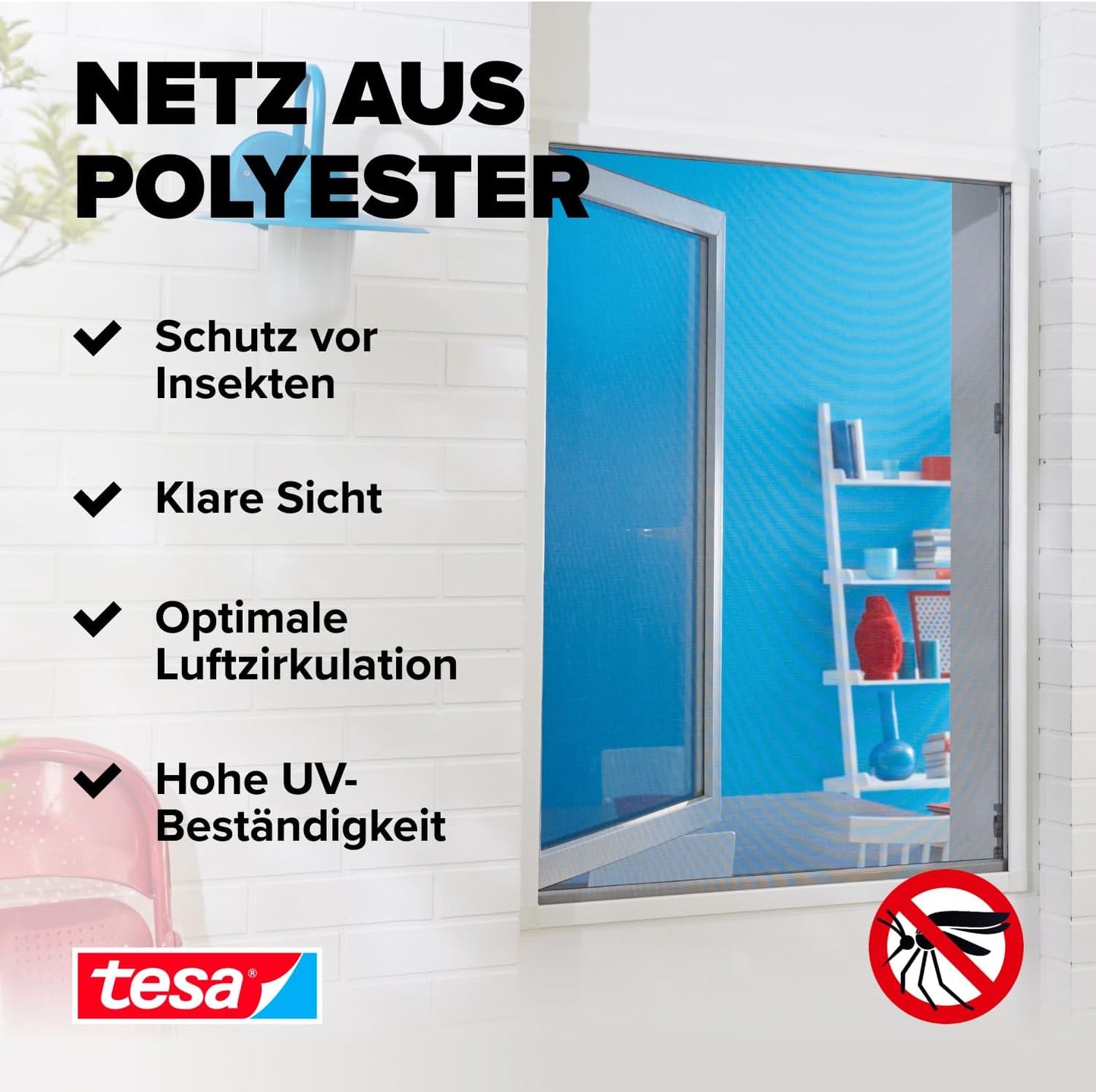 Fliegengitter Fenster 110x130 cm anthrazit selbstklebend - tesa Insect Stop