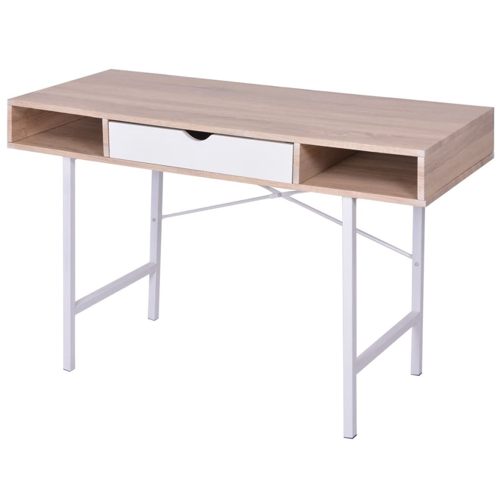 Bureau avec 1 tiroir en chêne et blanc
