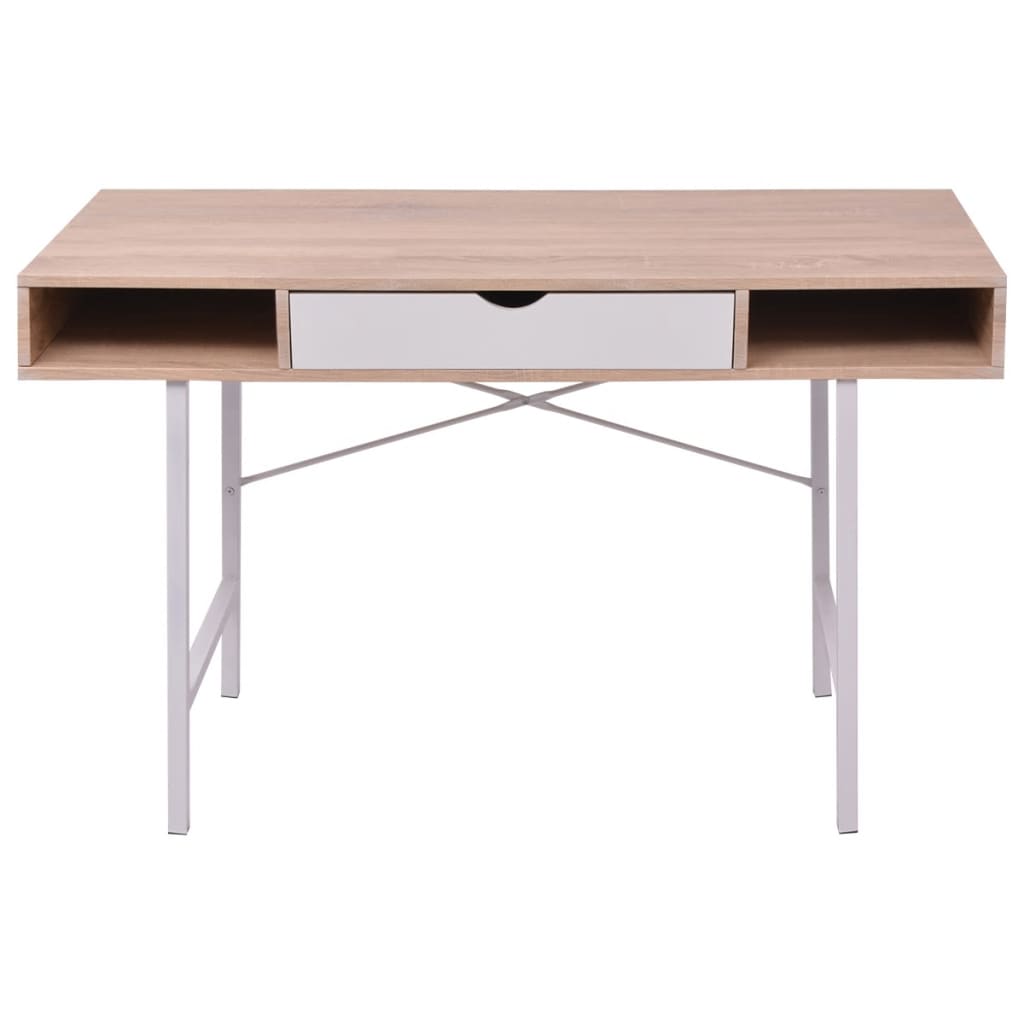 Bureau avec 1 tiroir en chêne et blanc