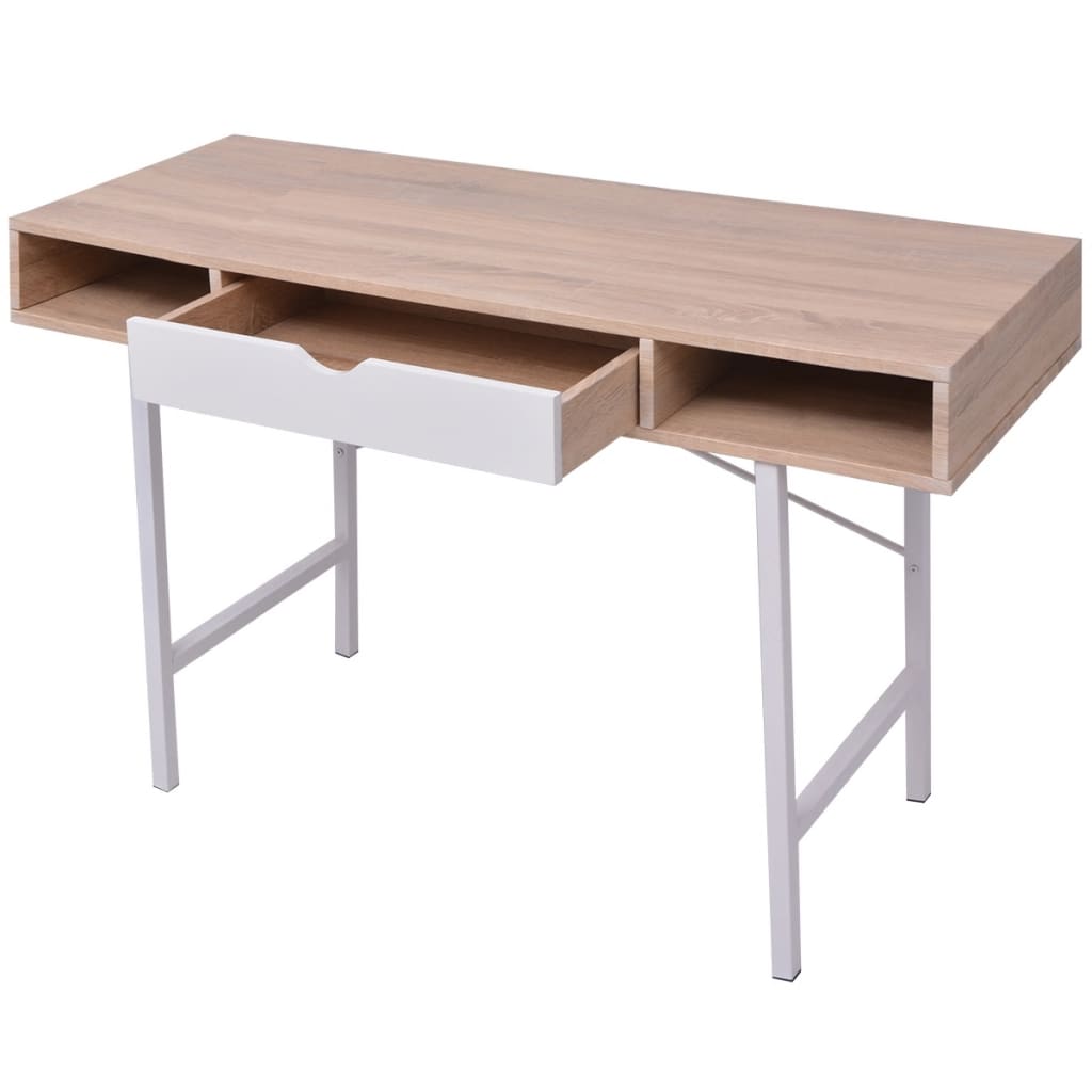 Bureau avec 1 tiroir en chêne et blanc