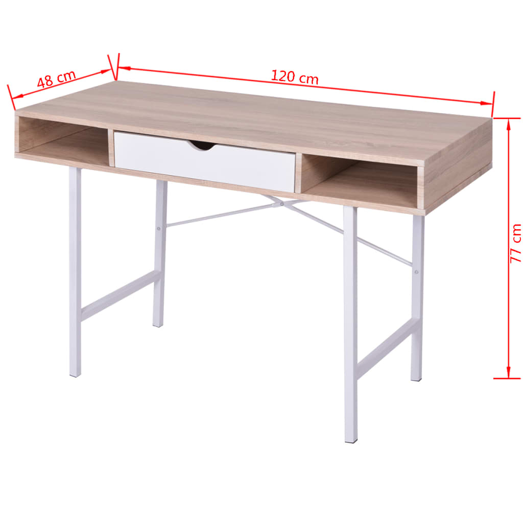 Bureau avec 1 tiroir en chêne et blanc