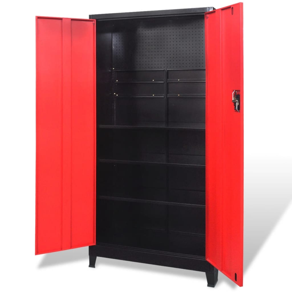 Tool cabinet with 2 doors steel 90x40x180 cm black/red