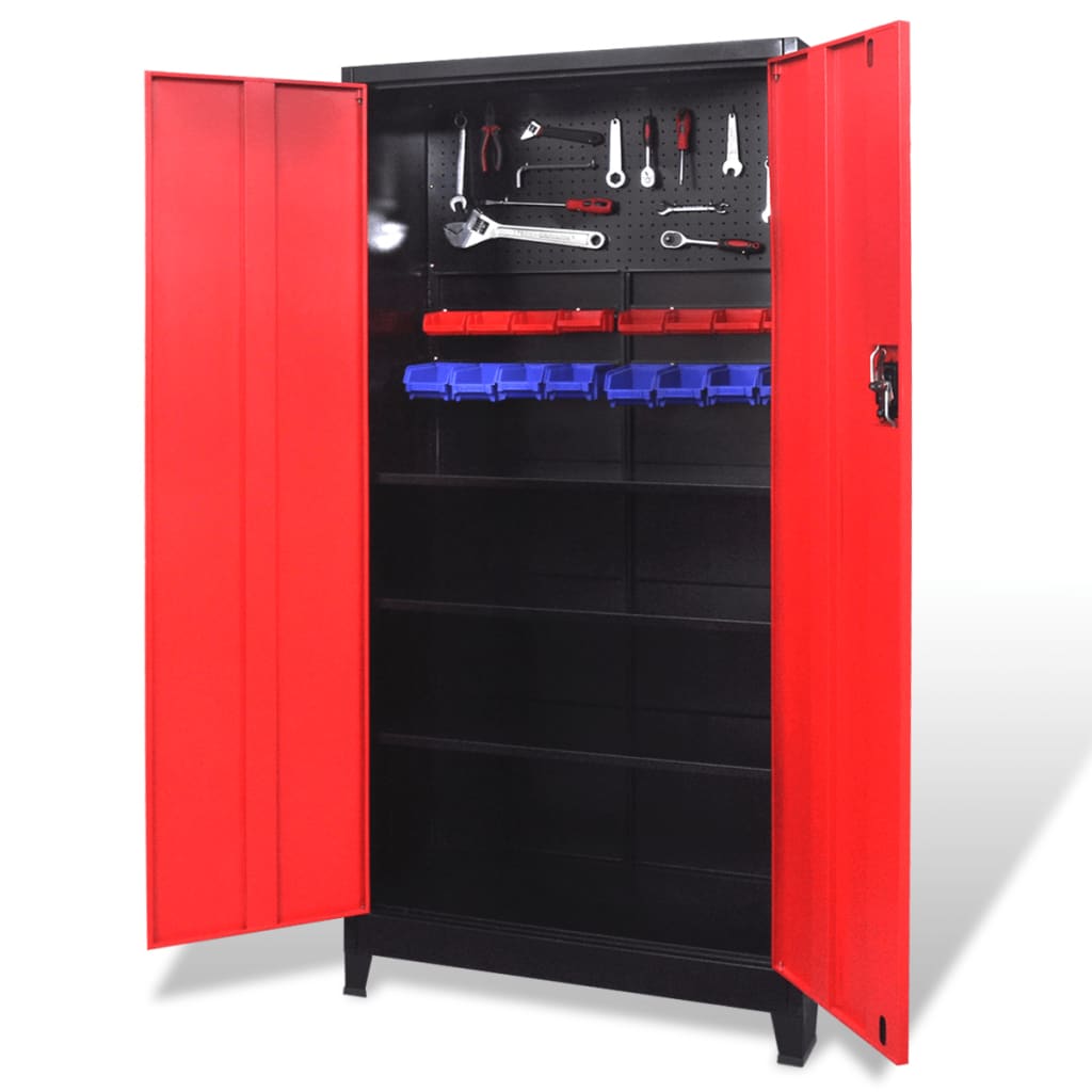 Tool cabinet with 2 doors steel 90x40x180 cm black/red