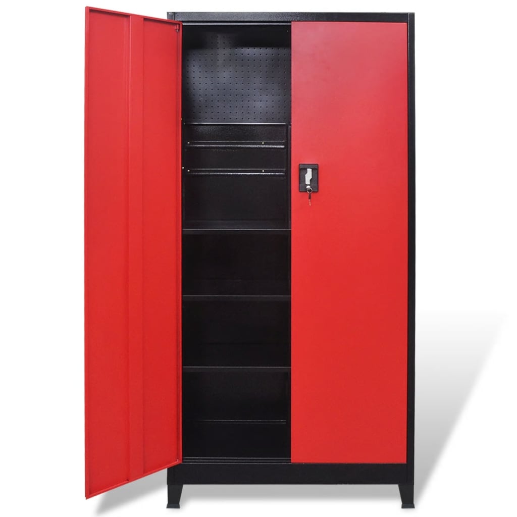 Tool cabinet with 2 doors steel 90x40x180 cm black/red