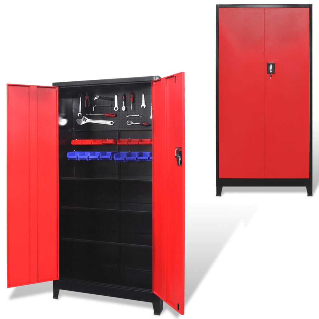 Tool cabinet with 2 doors steel 90x40x180 cm black/red