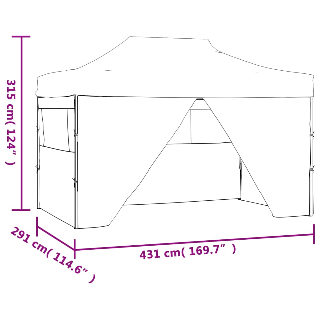 Pop-Up folding tent with 4 side panels 3x4.5 m Blue