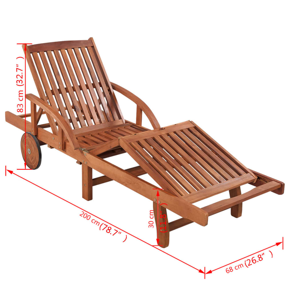 Sun lounger with upholstery solid wood acacia