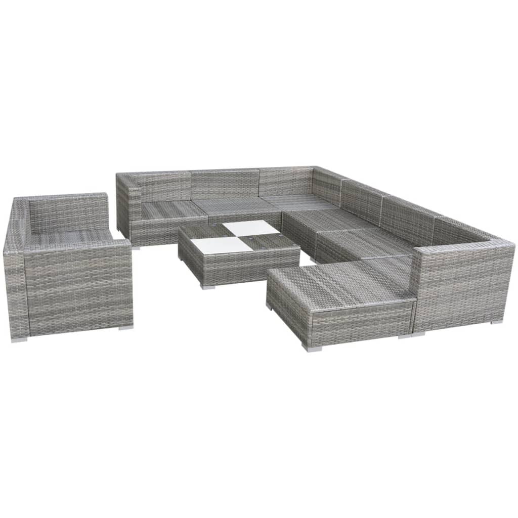 10-tlg. Garten-Lounge-Set mit Auflagen Poly Rattan Grau