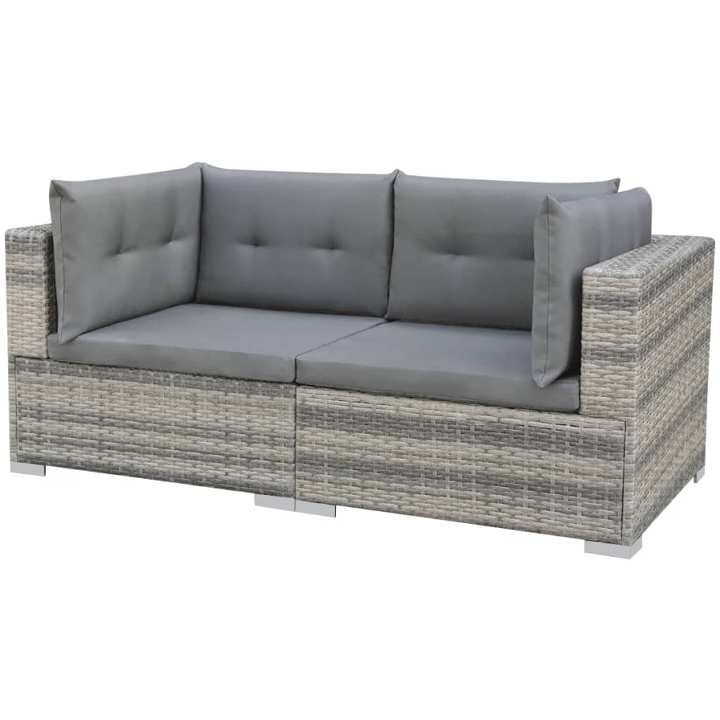 10-tlg. Garten-Lounge-Set mit Auflagen Poly Rattan Grau