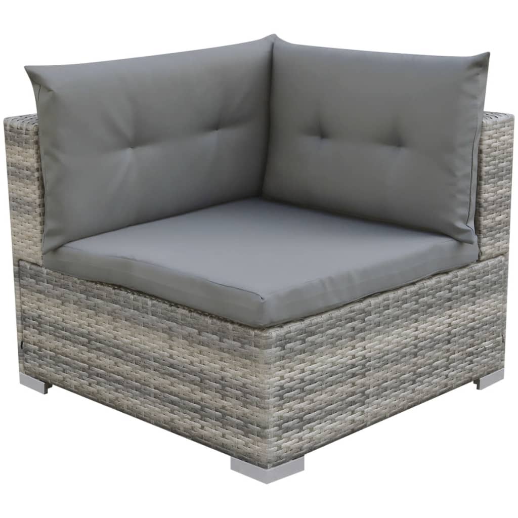 10-tlg. Garten-Lounge-Set mit Auflagen Poly Rattan Grau