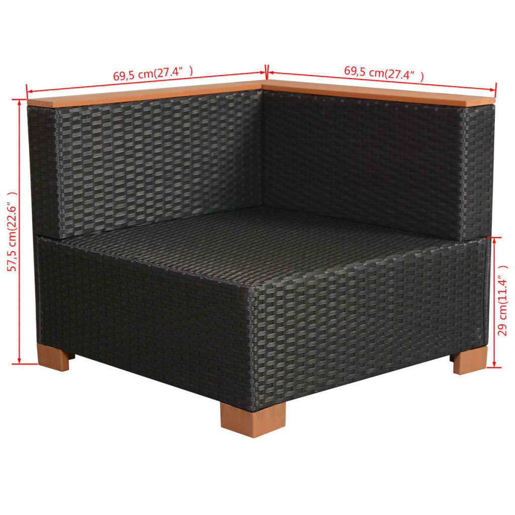 10 pièces. Salon de jardin avec coussins poly rotin noir
