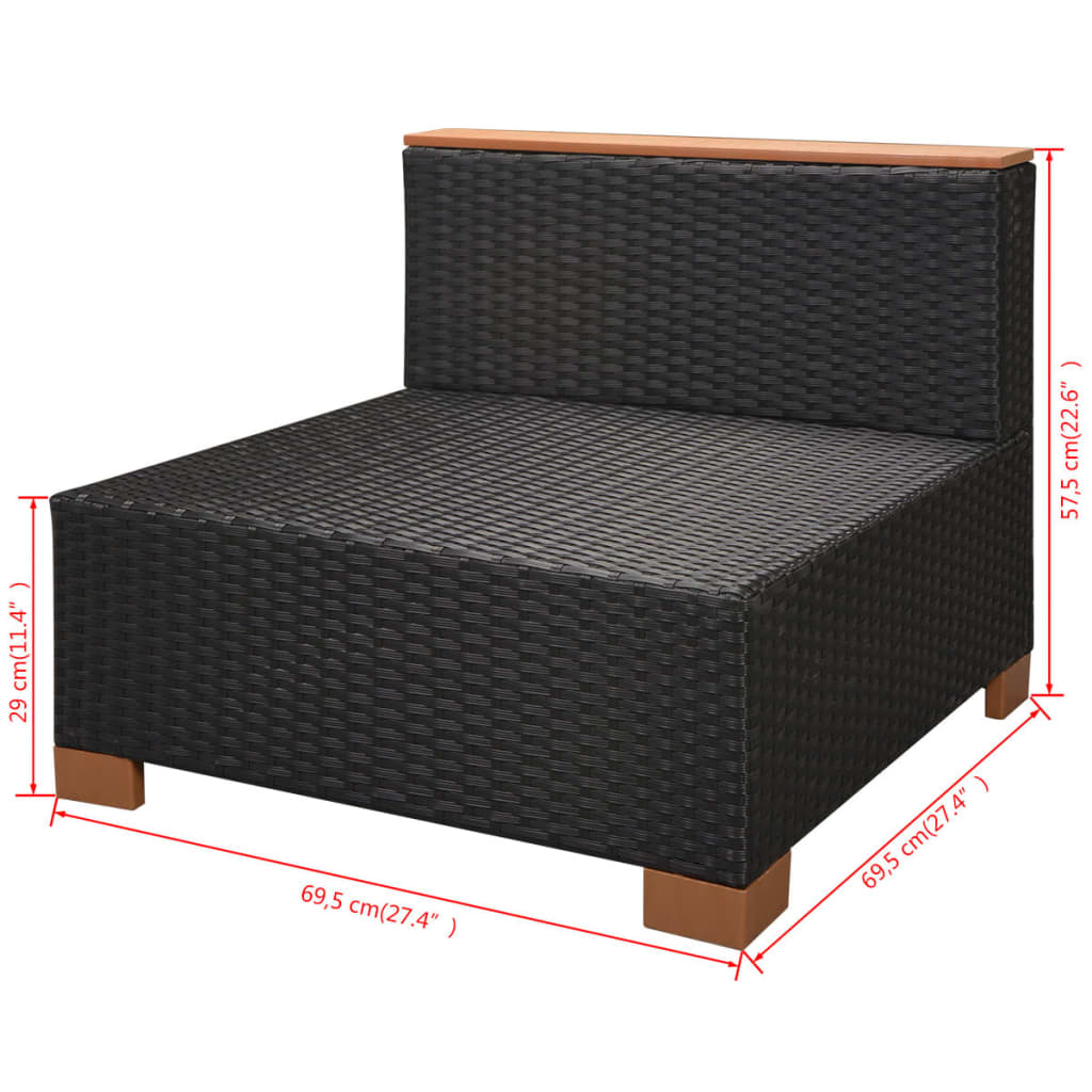 10 pièces. Salon de jardin avec coussins poly rotin noir