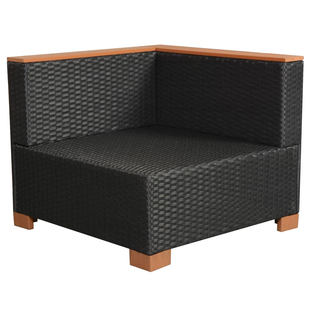 6 pièces. Salon de jardin avec coussins poly rotin noir