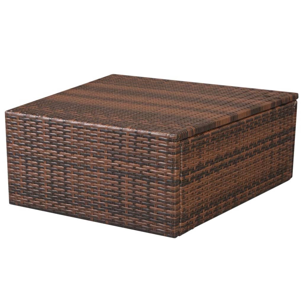 10 pièces. Salon de jardin avec coussins poly rotin marron