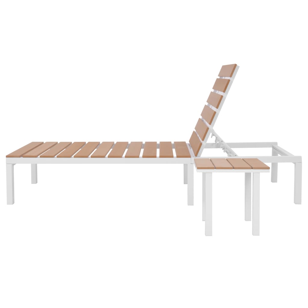 Chaise longue avec table en aluminium WPC blanc et marron
