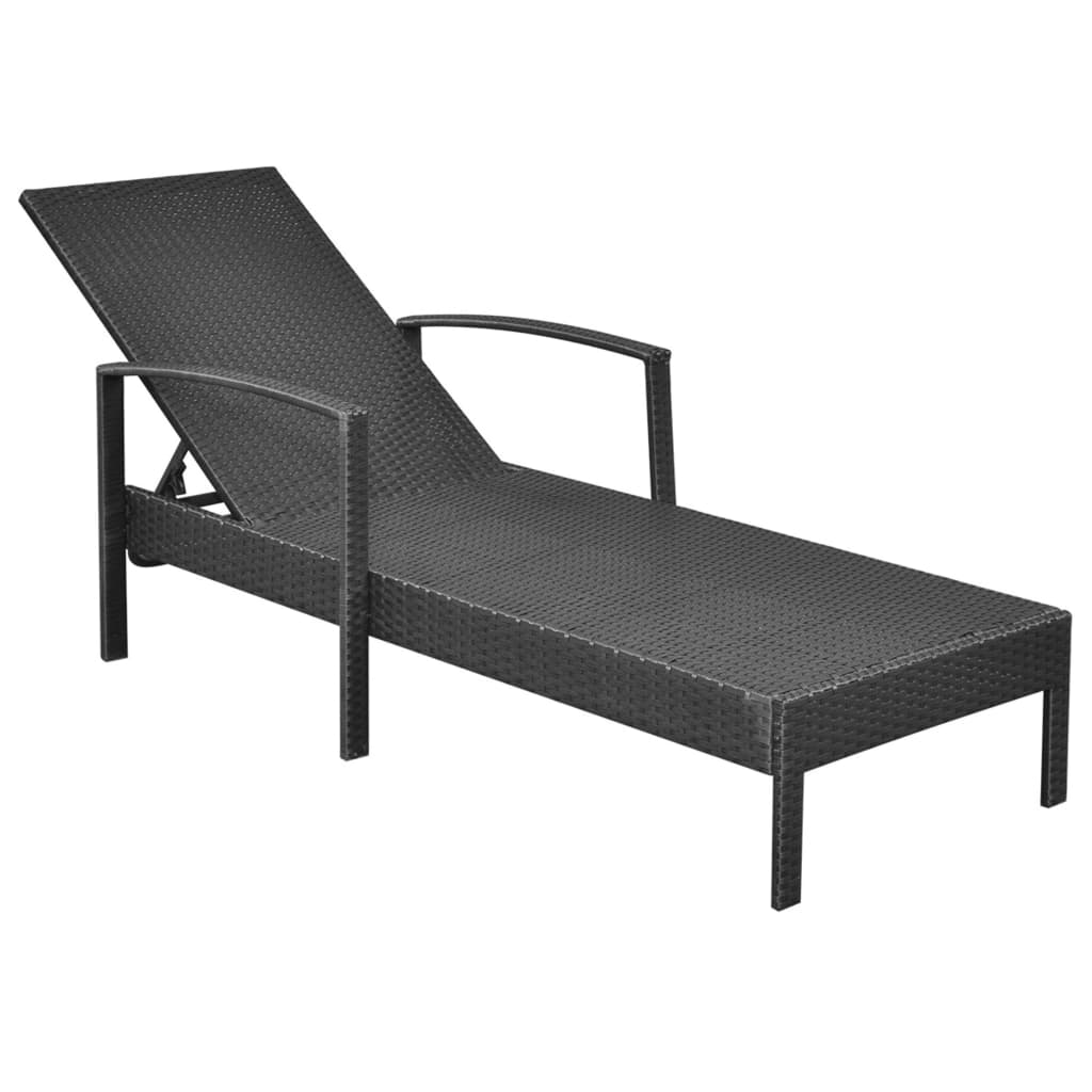 Bain de soleil avec coussin poly rotin noir