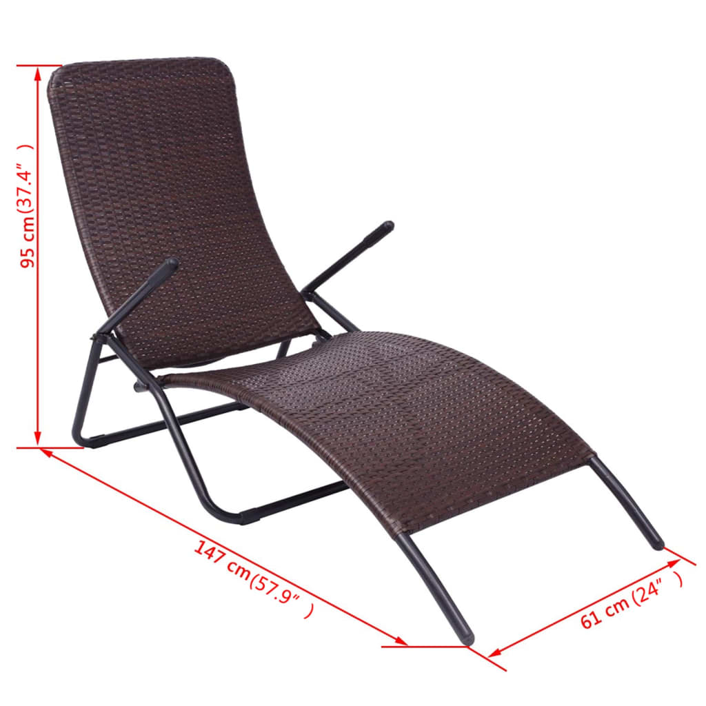 Sun Lounger Folding Poly Rattan Brown