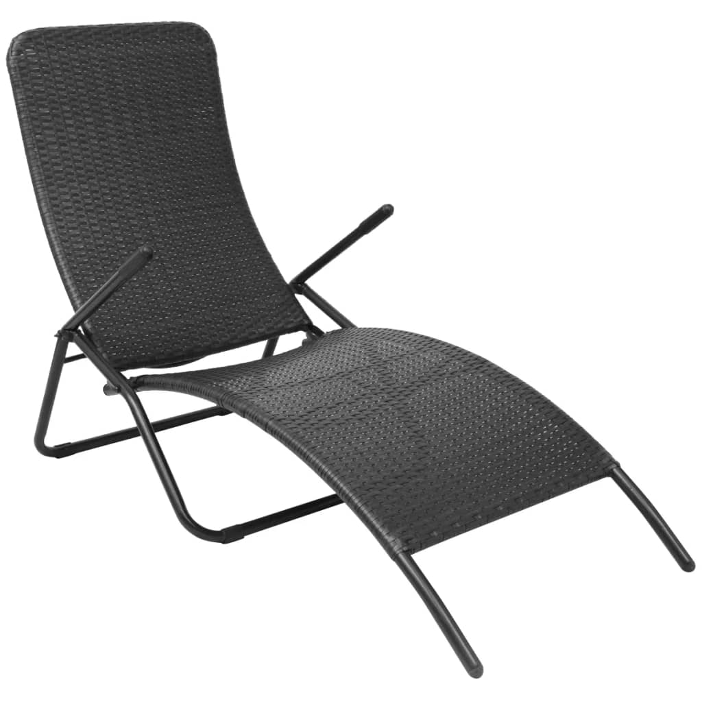 Sun Lounger Folding Poly Rattan Black