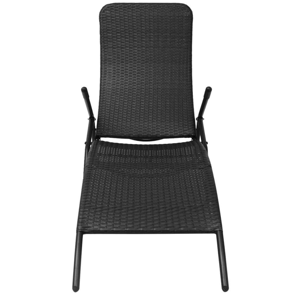 Sun Lounger Folding Poly Rattan Black