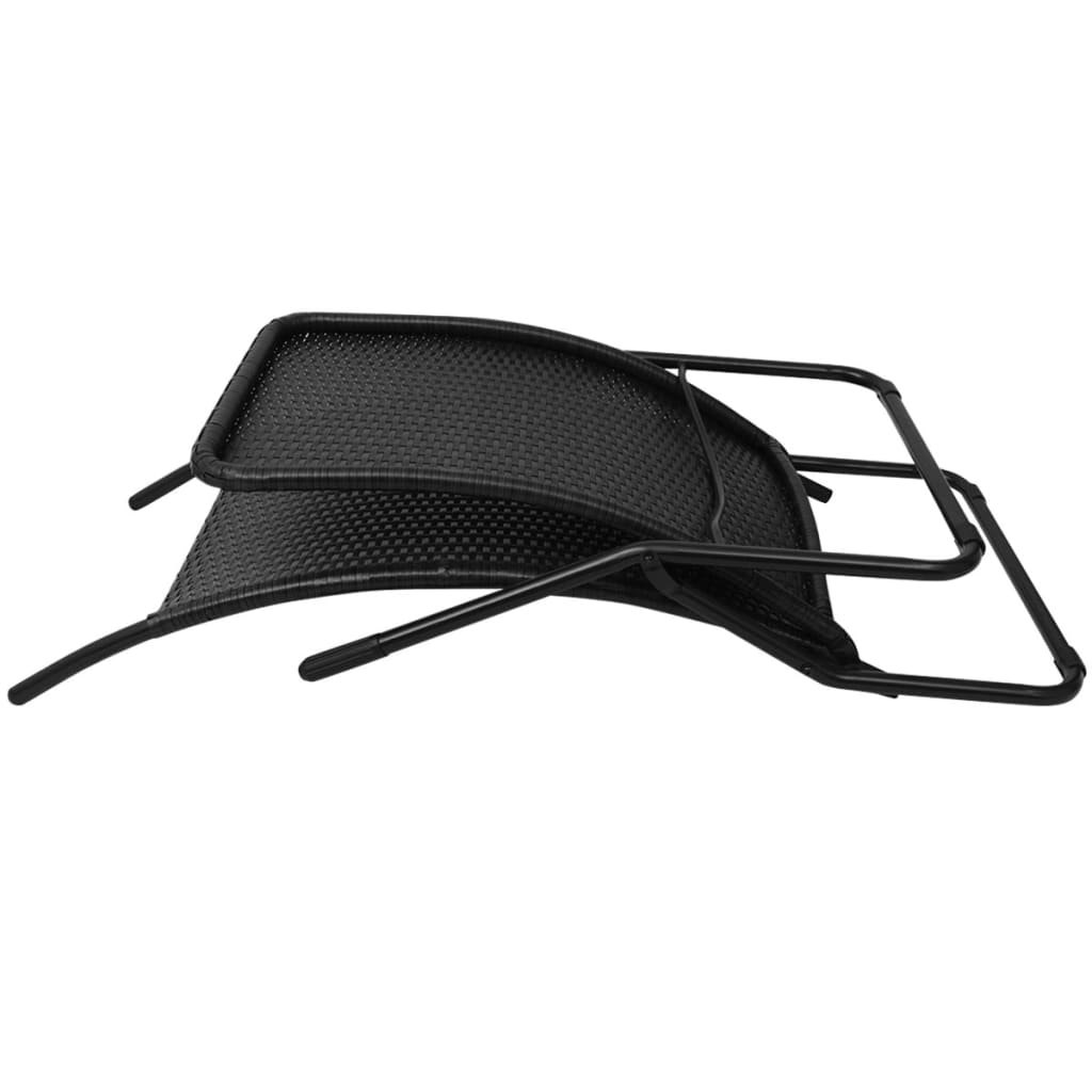 Sun Lounger Folding Poly Rattan Black