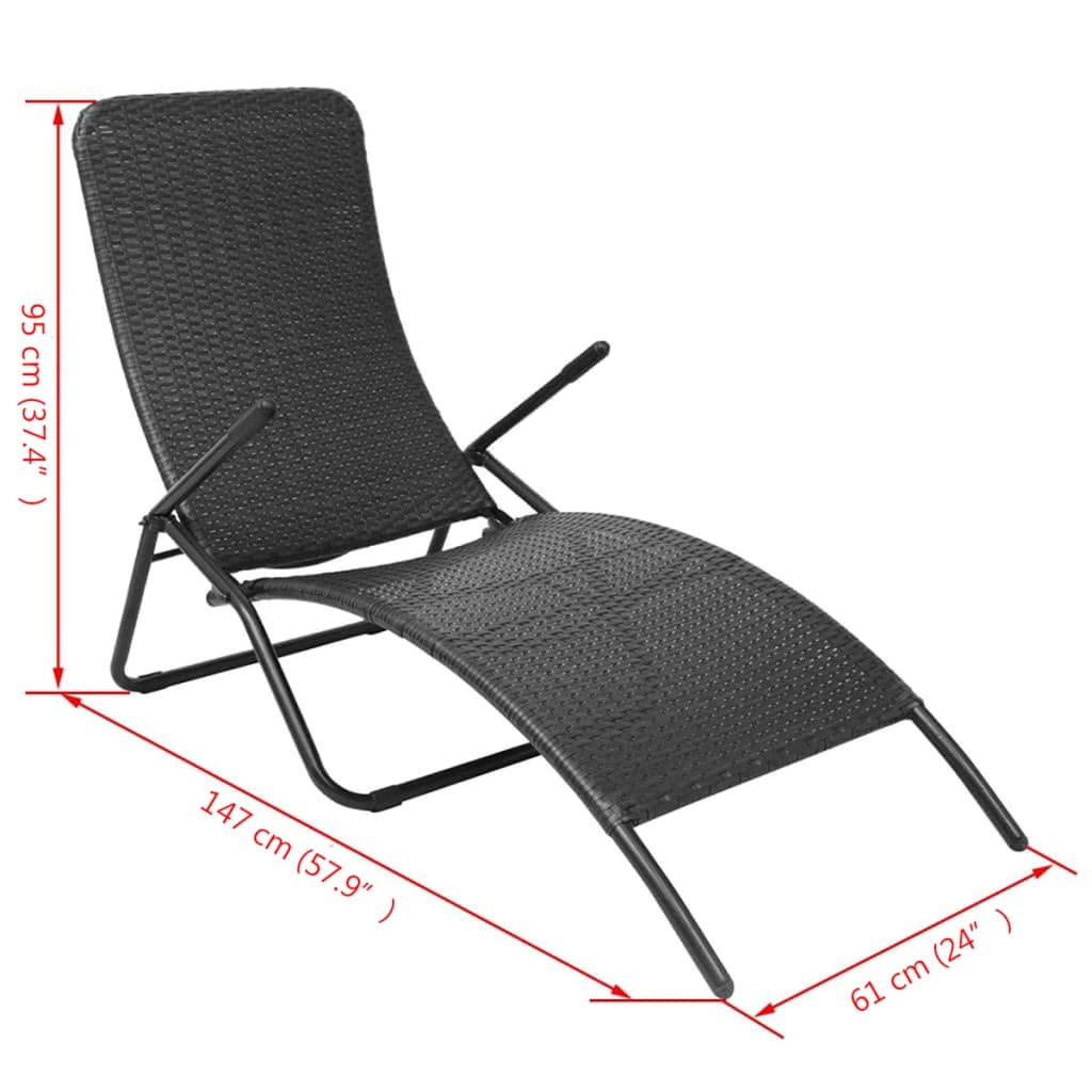 Sun Lounger Folding Poly Rattan Black