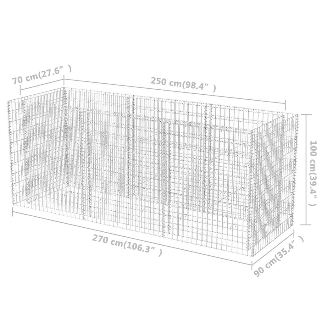 Gabionen-Hochbeet Stahl 270×90×100 cm