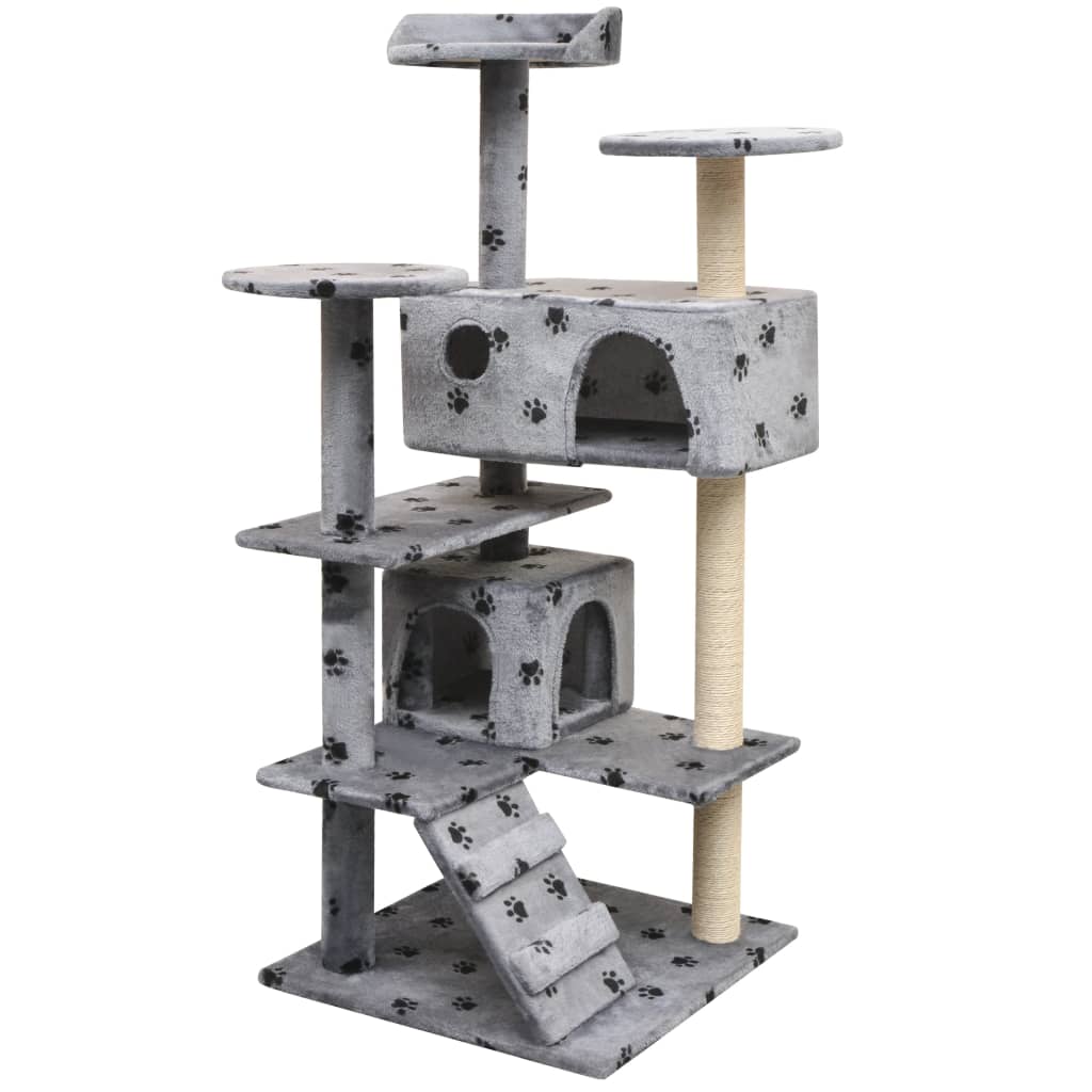 Cat scratching post 125 cm paw print grey