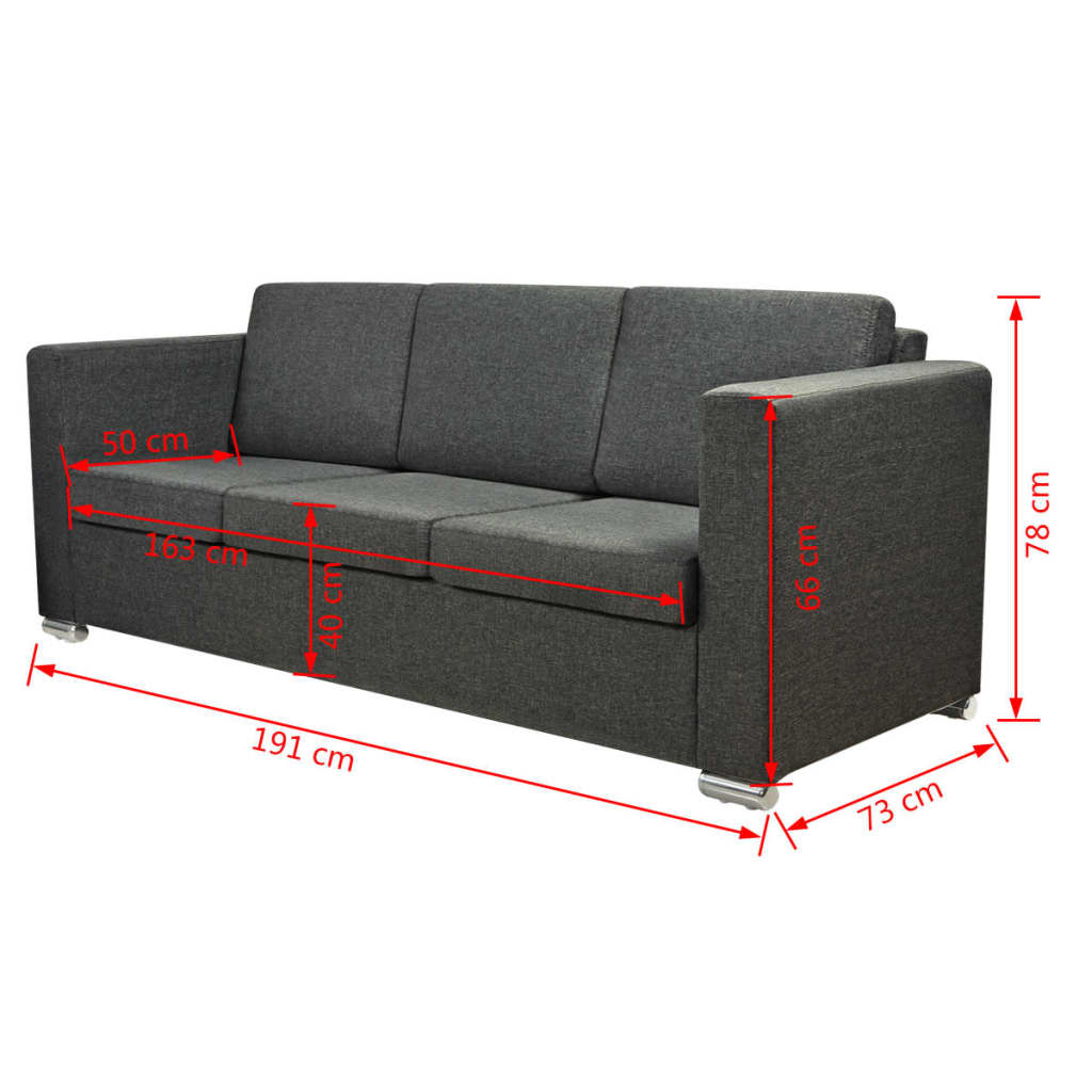 Canapé 3 places en tissu gris foncé