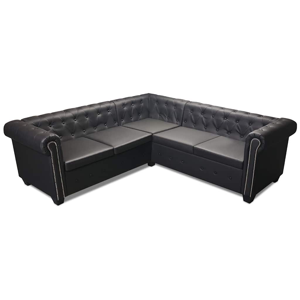 Chesterfield-Ecksofa 5-Sitzer Kunstleder Schwarz