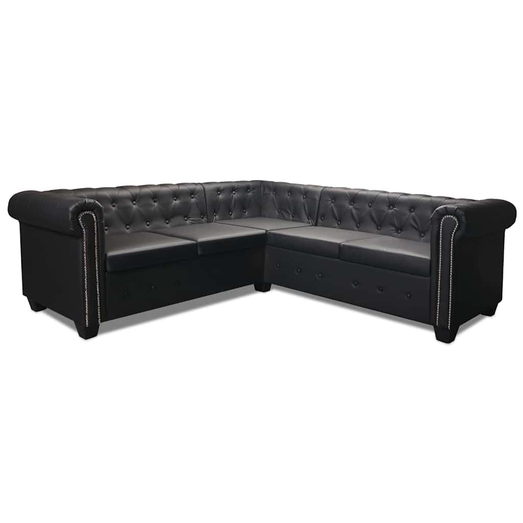 Chesterfield-Ecksofa 5-Sitzer Kunstleder Schwarz