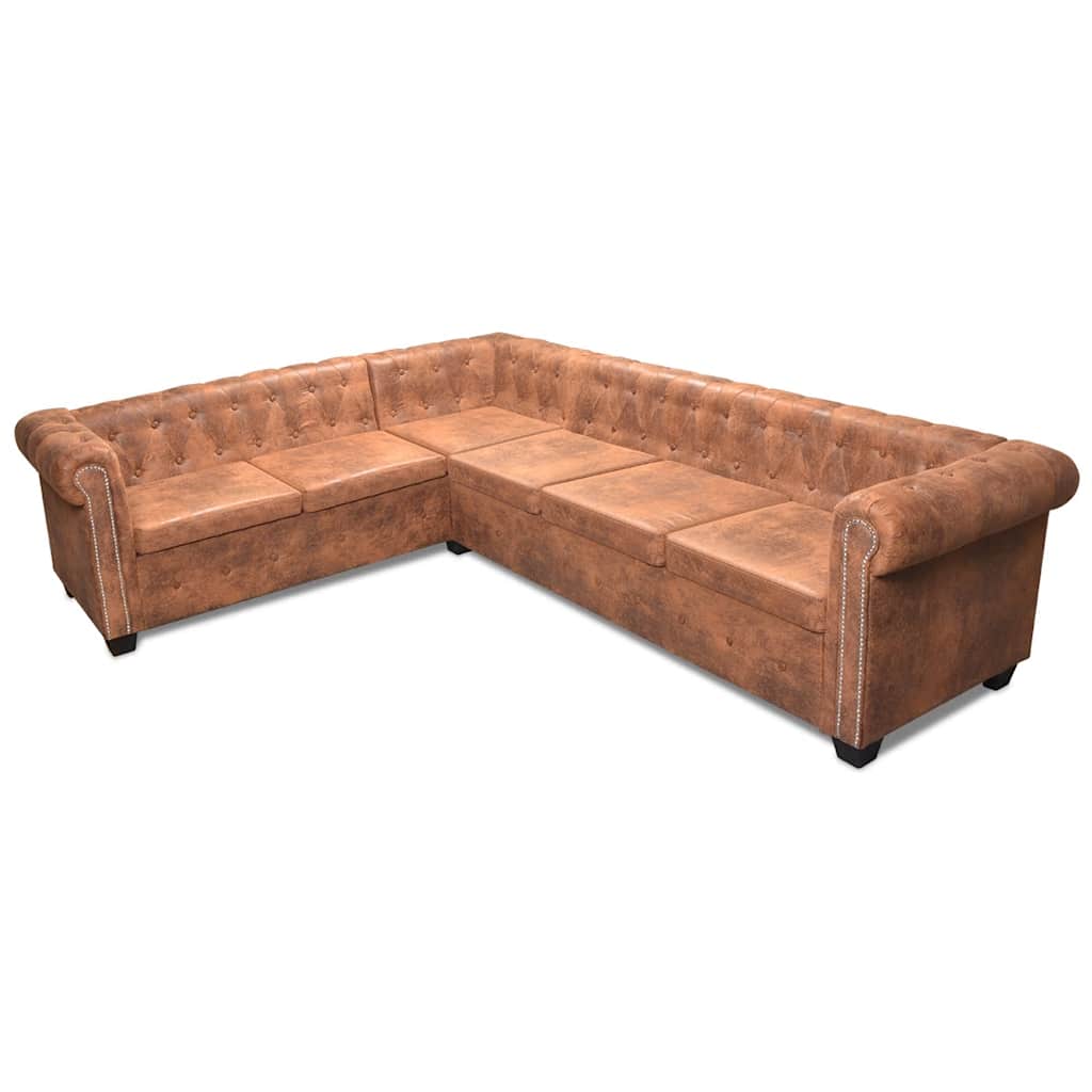 Chesterfield-Ecksofa 6-Sitzer Kunstleder Braun