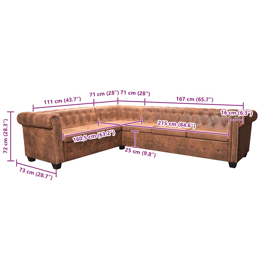 Chesterfield-Ecksofa 6-Sitzer Kunstleder Braun