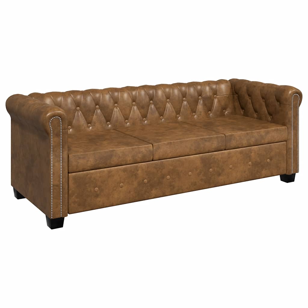 Canapé Chesterfield 3 places en similicuir marron