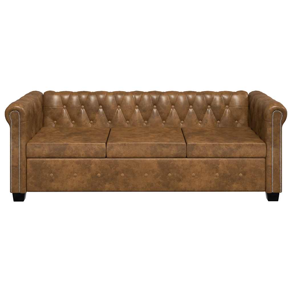 Canapé Chesterfield 3 places en similicuir marron