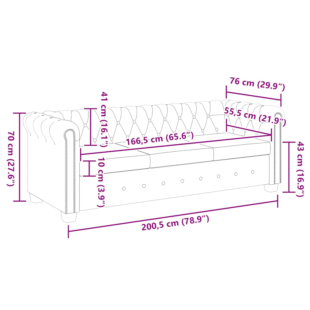 Canapé Chesterfield 3 places en similicuir marron