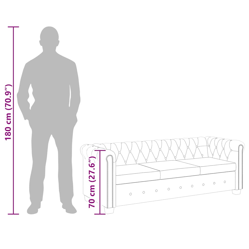 Canapé Chesterfield 3 places en similicuir marron