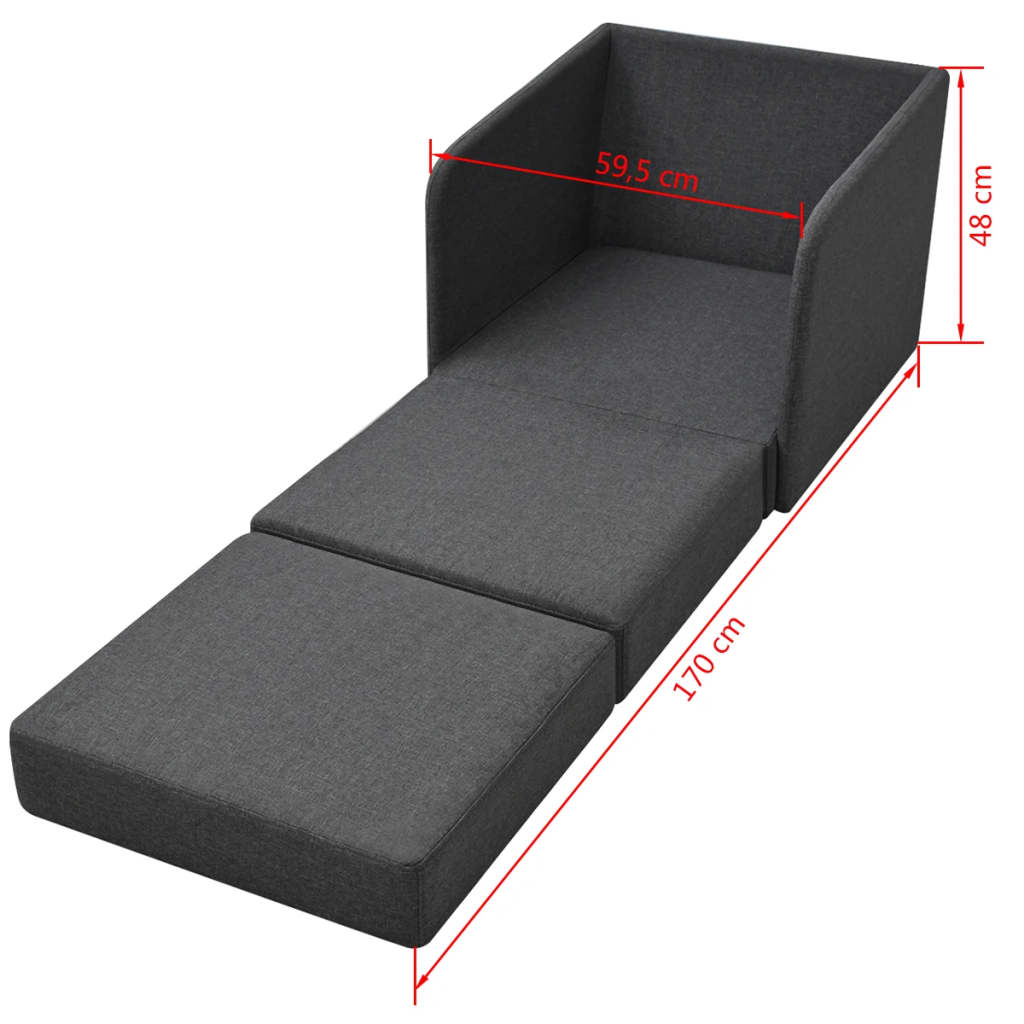 Fauteuil-lit extensible en tissu gris foncé