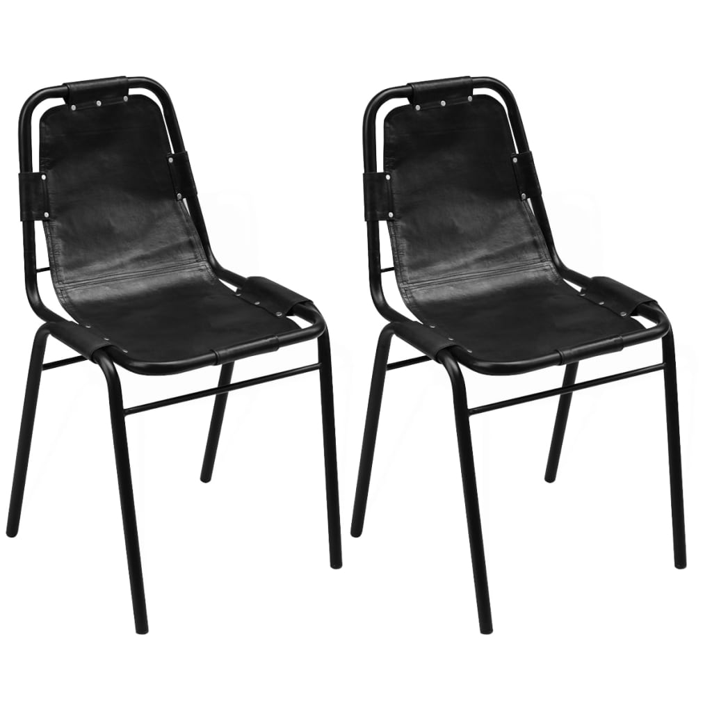 Dining chairs 2 pcs. Black genuine leather