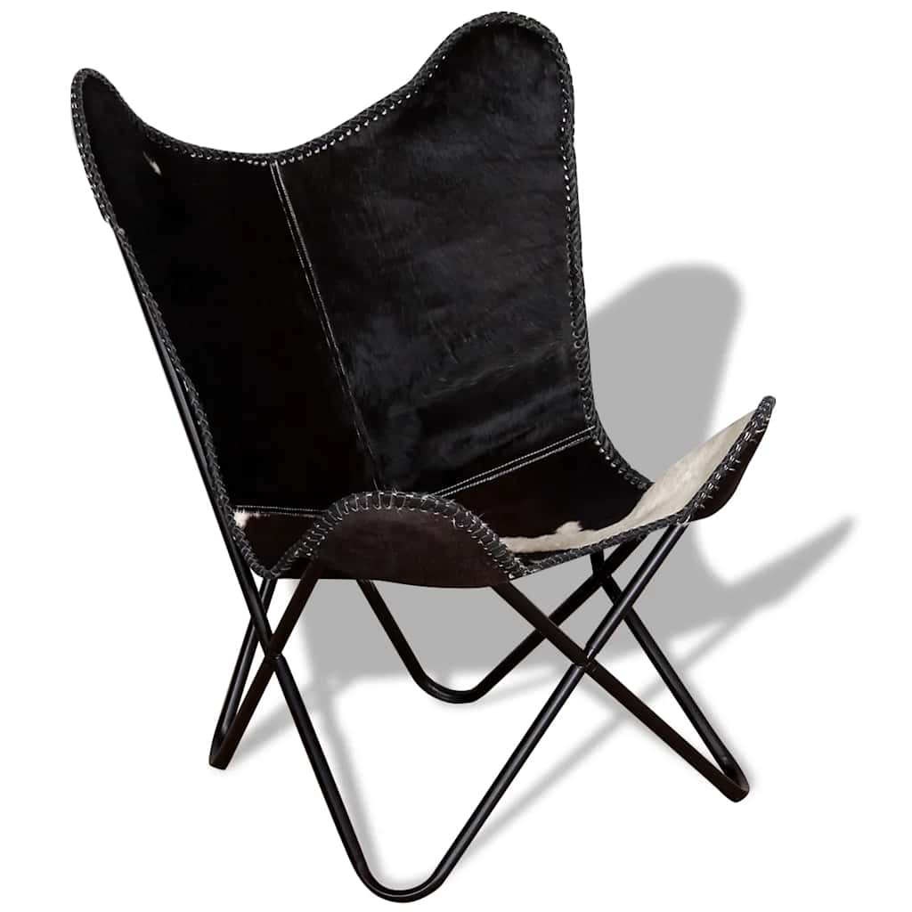 Chaise Papillon en cuir de vache véritable noir et blanc