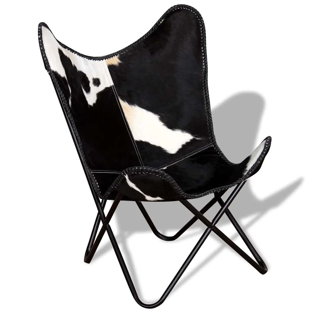 Chaise Papillon en cuir de vache véritable noir et blanc