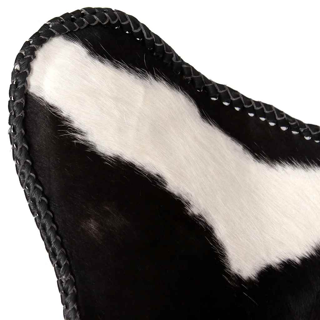 Chaise Papillon en cuir de vache véritable noir et blanc