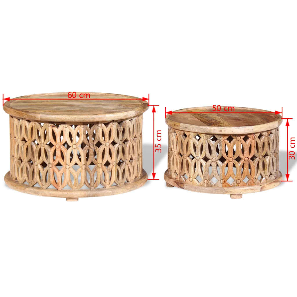 Couchtisch-Set 2-teilig aus Massivem Mangoholz